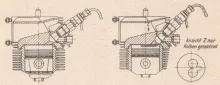 <b>Bild 3 - alter und neuer Brennraum</b><br>Copyright: VEB Dieselmotorenwerk Cunewalde<br>Quelle: Artikel "Weiterentwicklungen im IFA-Dieselmotorenbau", Kraftfahrzeugtechnik 10/1969, Seite 293